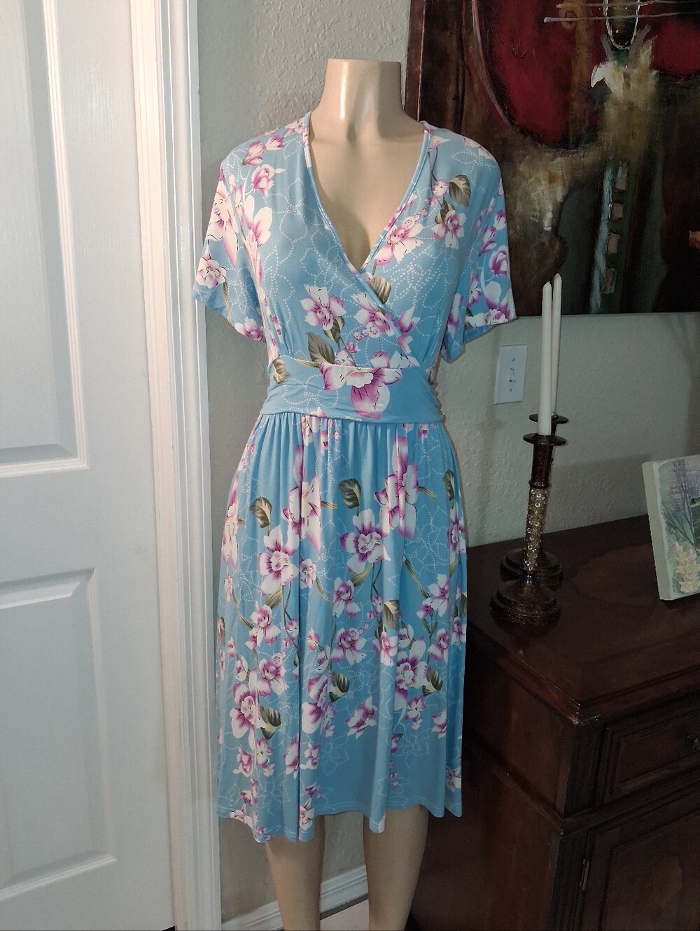 LIL BETTER BLUE W/ FLORAL PRINT DRESS SZ 2XL